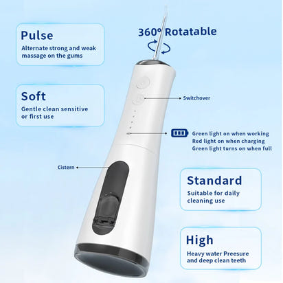 AUlEi Y205 – Jet Dentaire Sans Fil, Réservoir 300ml, 5 Modes Intelligents