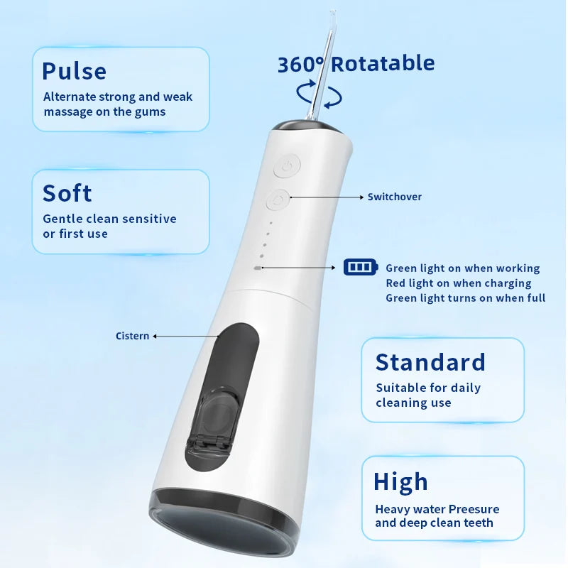 AUlEi Y205 – Jet Dentaire Sans Fil, Réservoir 300ml, 5 Modes Intelligents